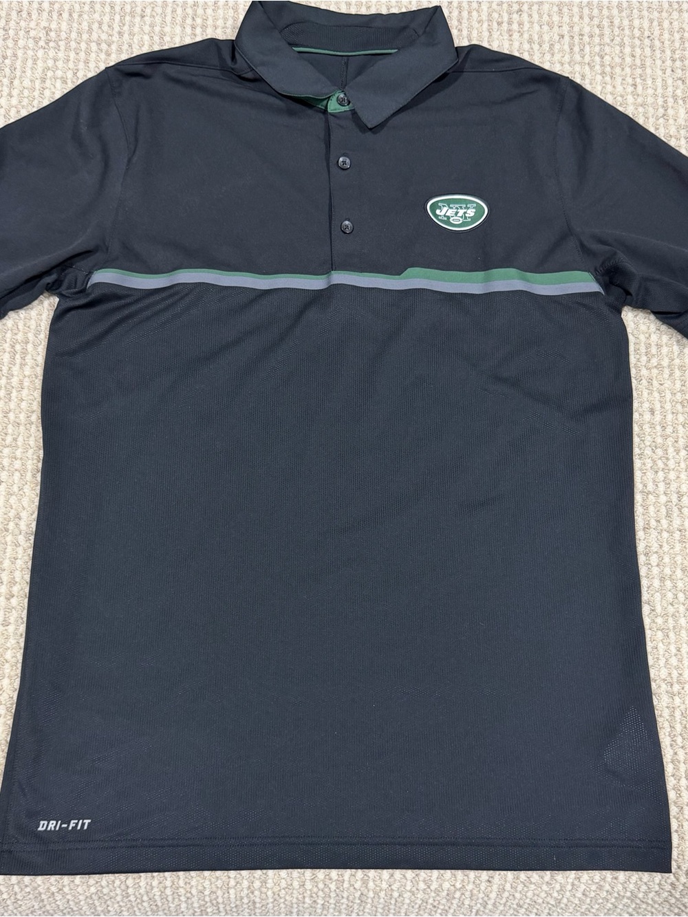 Nike New York Jets NFL On Field Dri-FIT Polo Shirt Mens M Black Green Gray
